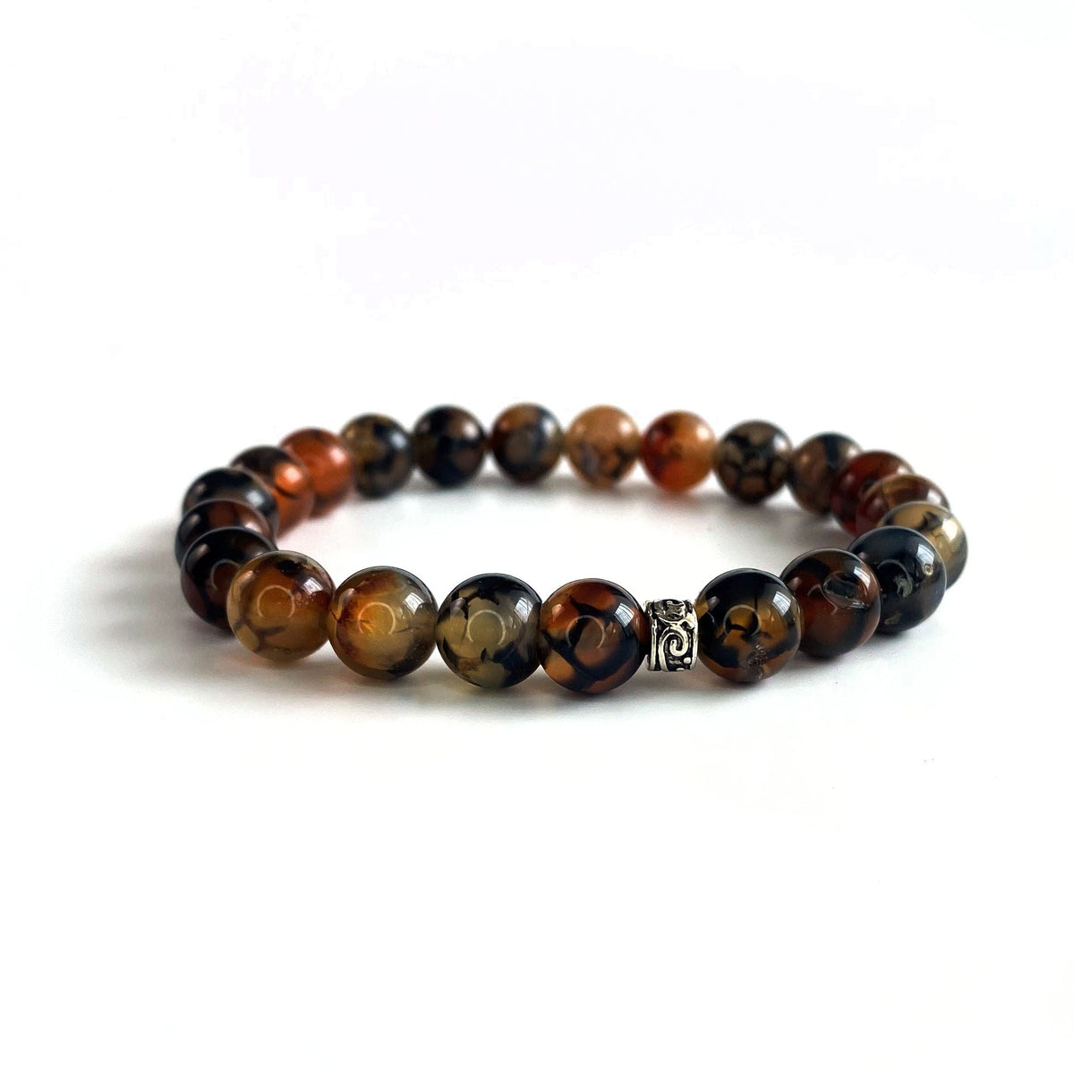 8mm Küre Kesim Akik Bileklik Damarlı Kahverengi