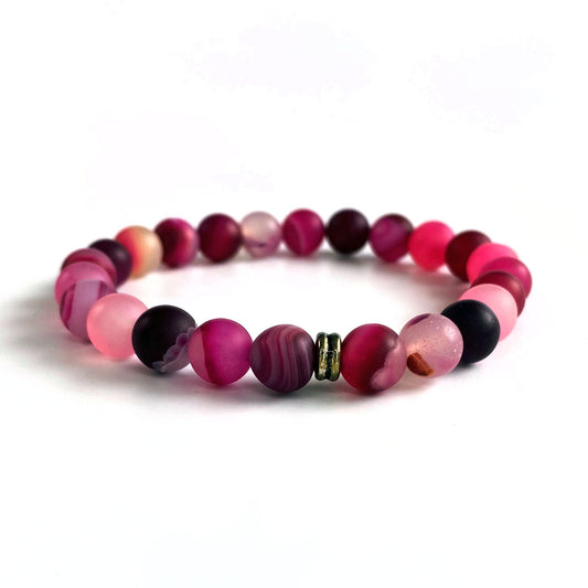 8mm Küre Kesim Akik Bileklik Mat Pembe