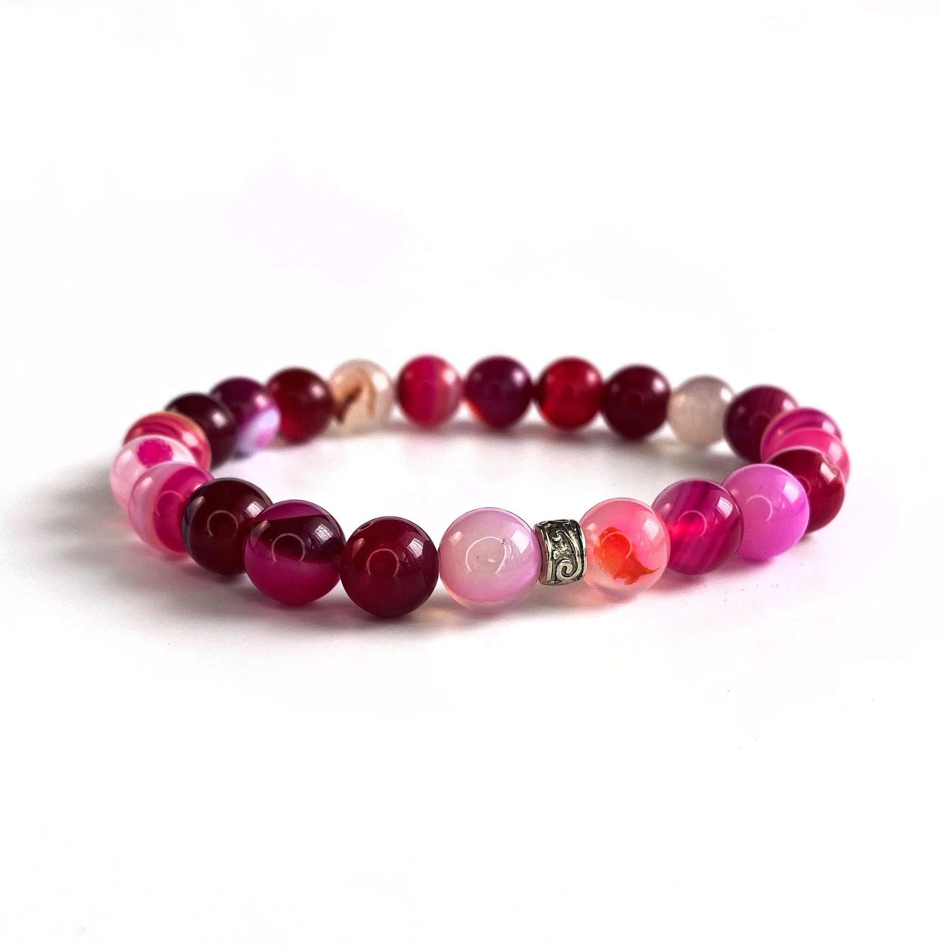 8mm Küre Kesim Akik Bileklik Parlak Pembe