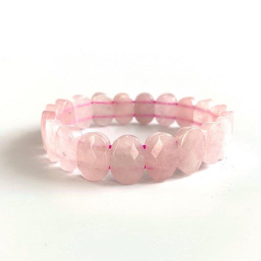 Fasetli Oval Kesim Pembe Kuvars Bileklik